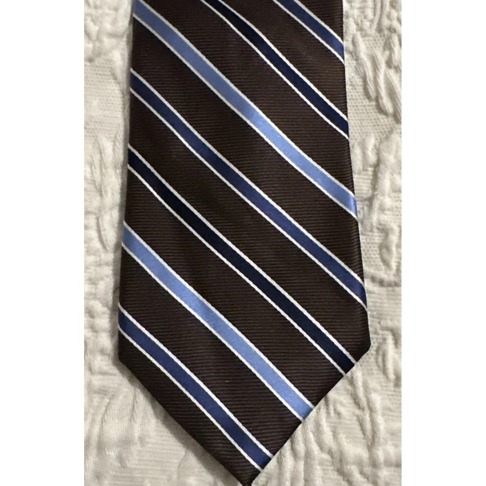 Chaps Brown Blue Striped Men's Woven 100%‎ Silk Tie